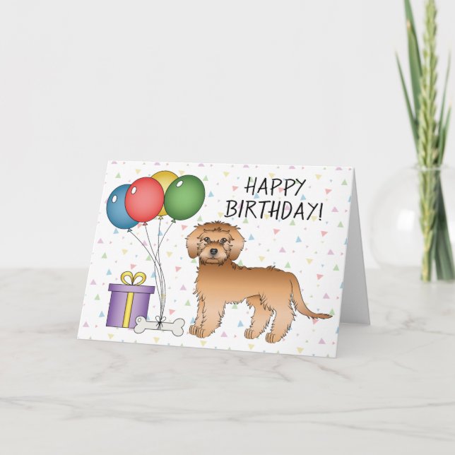 Apricot Mini Goldendoodle Cartoon Dog Geburtstag Karte (Vorderseite)