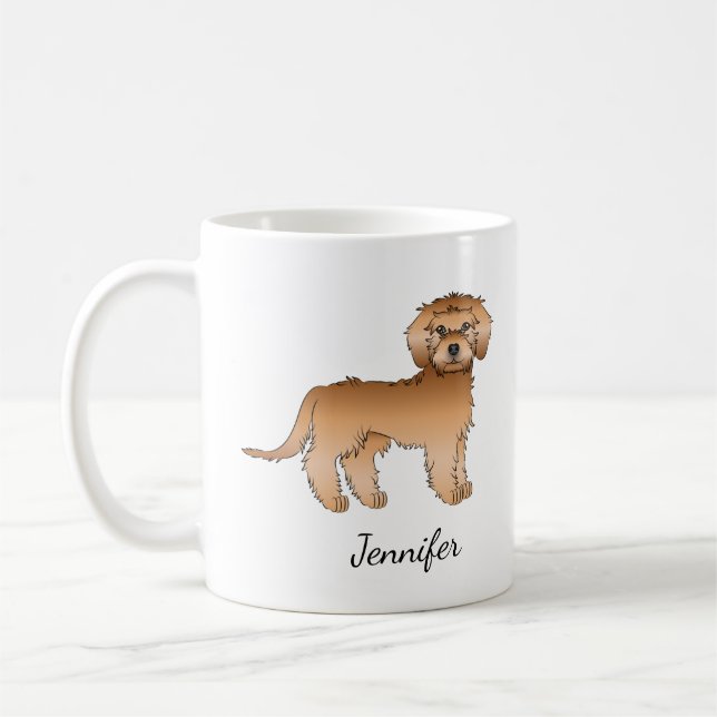 Apricot Mini Goldendoodle Cartoon Dog & Name Kaffeetasse (Links)