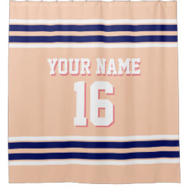 Apricot mit Navy White Stripes Sports Jersey Duschvorhang