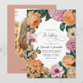 Apricot Nectar, Peony Pink & Warm Sand Wedding Einladung