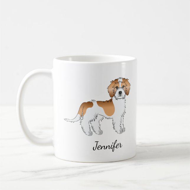 Apricot Parti-color Mini Goldendoodle Dog & Name Kaffeetasse (Links)