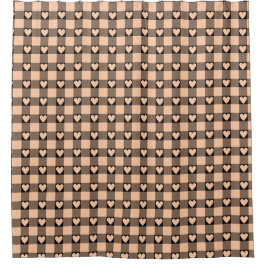 Apricot Peach Black Buffalo Heart Plaid Duschvorhang