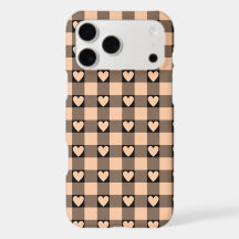 Apricot Peach Black Buffalo Heart Plaid Phone Case
