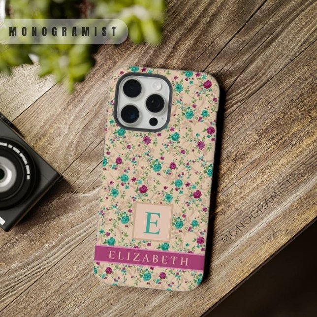 Apricot Peach Blumengrün violette Blumen iPhone 15 Pro Max Hülle (Custom Apricot Peach Floral Green Purple Flowers iPhone Case)