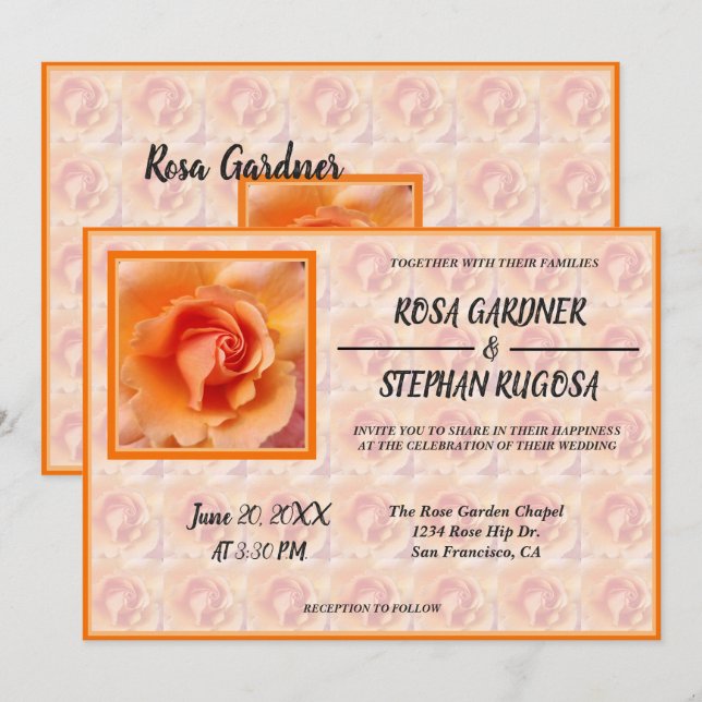 Apricot Peach Hybrid Rose Blume Hochzeit Einladung (Vorne/Hinten)