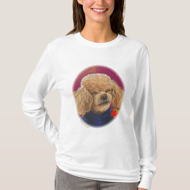 Apricot Poodle Herbstlaub Kunstdruckerei T-Shirt (Vorderseite)
