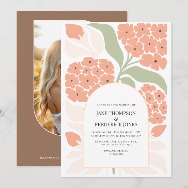 Apricot Pop Abstract Floral Modern Spring Wedding Einladung (Vorne/Hinten)