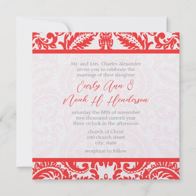 Apricot Snapdragon Coral Damask Gray Green Wedding Einladung (Vorderseite)