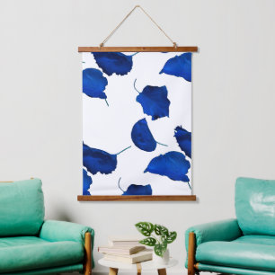 Apricot Tree Blue Blätter Weißer Hintergrund Wandteppich Mit Holzrahmen