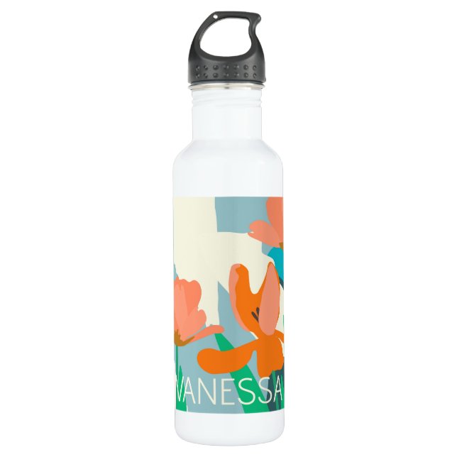 Apricot Tulips Künstlerische moderne Farbblöcke na Edelstahlflasche (Vorderseite)