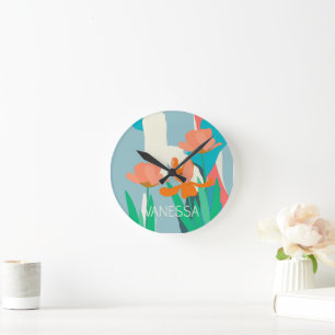 Apricot Tulips Künstlerische moderne Farbblöcke na Runde Wanduhr