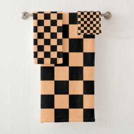 Apricot und Black Checkered Vintag Badhandtuch Set