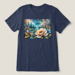 Apricot und Blue Cosmos Flusslandschaft Tri-Blend Shirt