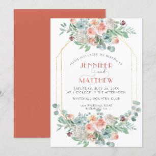 Apricot und Wasabi Green Gold Geometric Floral Einladung