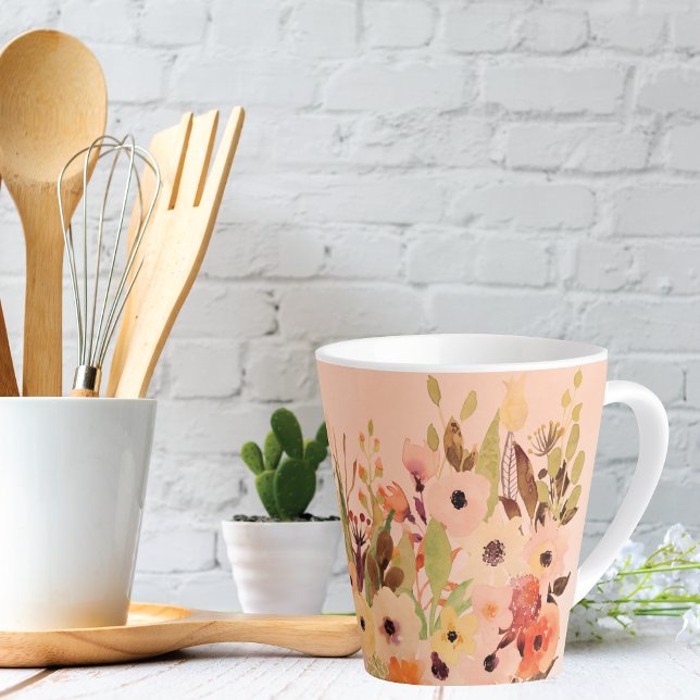 Apricot Watercolor Flower Garden Milchtasse (Von Creator hochgeladen)