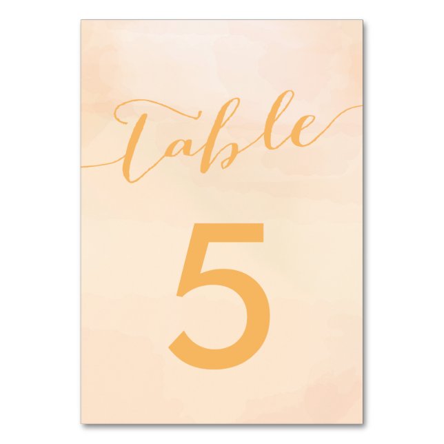 Apricot Watercolor Hochzeitskarte für Tischnummern (Vorderseite)