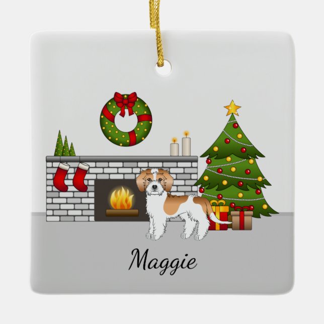 Apricot & White Mini Goldendoodle - Christmas Room Keramikornament (Vorderseite)
