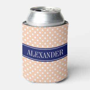 Apricot White Polka Dots Navy Name Monogram Dosenkühler