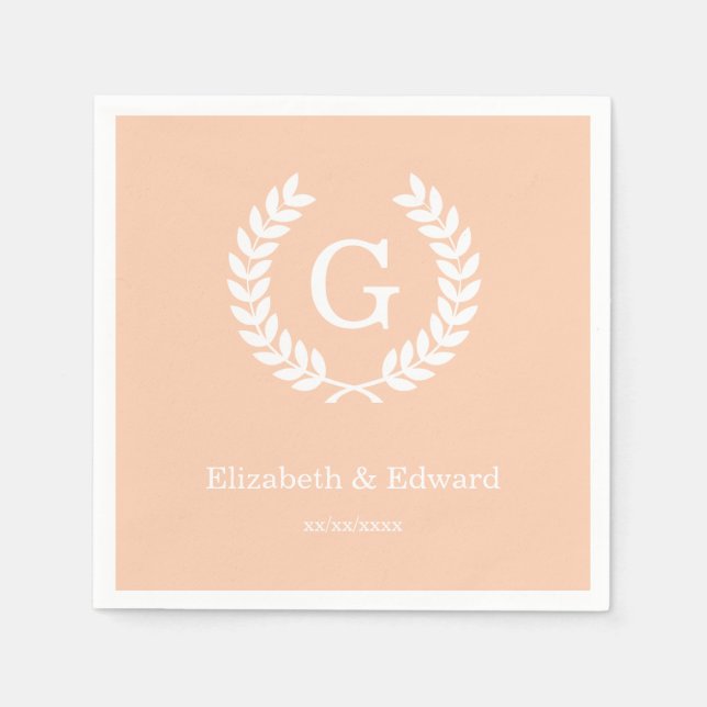Apricot Wht Wheat Laurel Wreath Initial Monogram Serviette (Vorderseite)