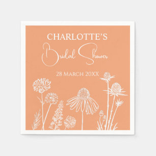 Apricot-Wildblumen gezeichnetes Brautparty Serviette
