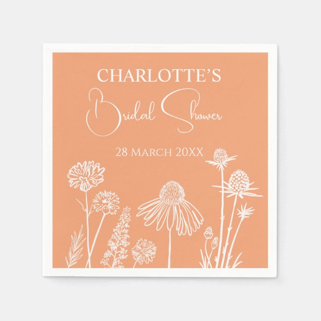 Apricot-Wildblumen gezeichnetes Brautparty Serviette (Vorderseite)
