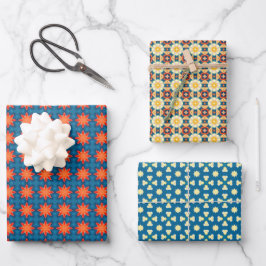 Apricot Yellow Aquamarines geometrisches Muster Geschenkpapier Set
