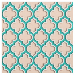 Aprikose, aquamariner Marokkaner Quatrefoil #5DS Stoff
