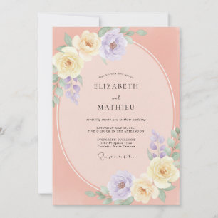 Aprikosen-Amethyst-Pfingstrosen-Hochzeit Einladung