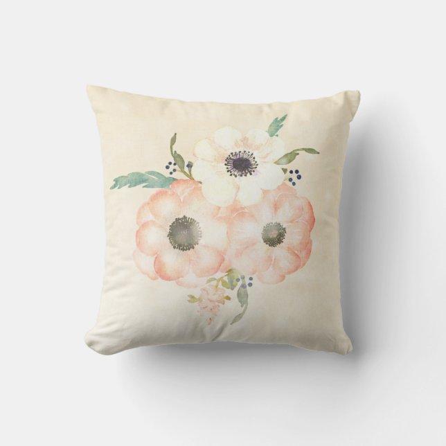 Aprikosen-Anemonen-hübsches dekoratives Blumen Kissen (Vorderseite)