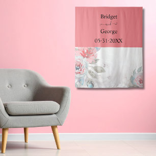 Aprikosen-Aquarell-Abstrakt Pfingstrose Rosen-Hoch Wandteppich
