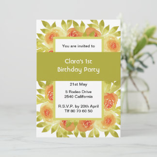 Aprikosen Aquarell Rosen Grüne Party Einladung