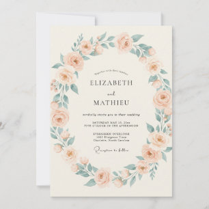 Aprikosen-Celadon-Kranz-Hochzeit Einladung