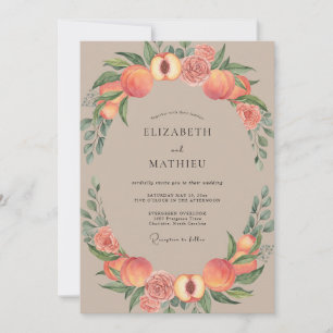 Aprikosen-Korallen-Frucht-Eukalyptus-Hochzeit Einladung