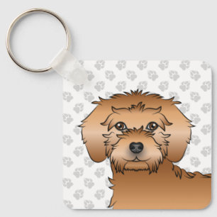 Aprikosen-Mini-Goldendoodle-Cartoon-Hund & Name Schlüsselanhänger