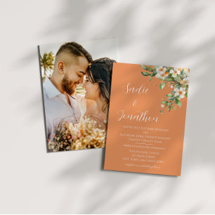 Aprikosen-Pfirsich-Frühlings-Blumen-Foto-Hochzeit Einladung