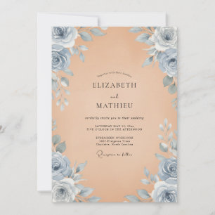 Aprikosen-Schiefer-Rosen-Hochzeit Einladung