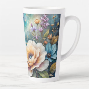 Aprikosen- und Blaue Cosmos-Fluss-Wald-Landschaft Milchtasse