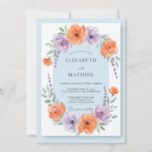 Aprikosen-Veilchen-Ranunculus-Eukalyptus-Hochzeit Einladung