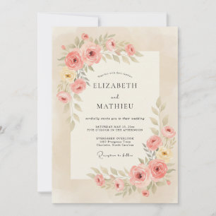 Aprikosen-Weiche Botanische Hochzeit Einladung