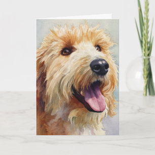 Aprikosenfarbener Goldendoodle-Wasserfarben Karte