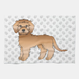 Aprikosenfarbener Mini Goldendoodle Süßer Cartoon- Geschirrtuch