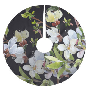 Aprikosenzweige Frühling: Aquarellfarben nahtlos. Polyester Weihnachtsbaumdecke