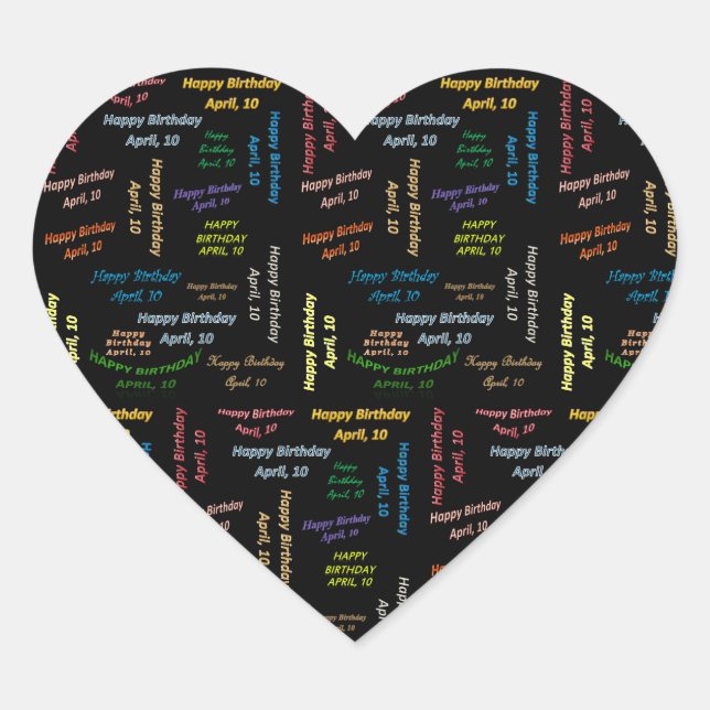 April, 10 Geburtstag Herz-Aufkleber (Vorderseite)