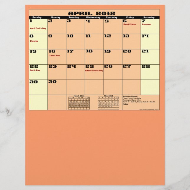 April. 2012 Kalender 13-Monate-Multifunktions-Flye Flyer (Vorne)