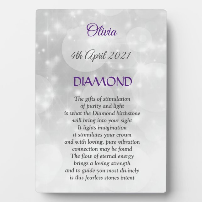 April Birthstone Diamond Plaque mit Easel Fotoplatte (Vorderseite)