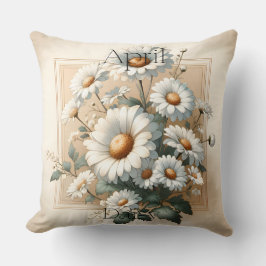 April Daisy Vintage Birthday Floral Throw Pillow Kissen