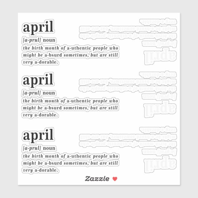 April Definition Geburtstag Aufkleber (Blatt)