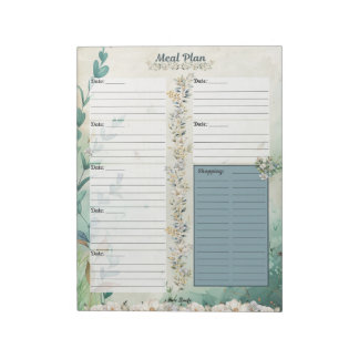 April Duschen 7 Tage Mahlzeiten Planner Notizblock