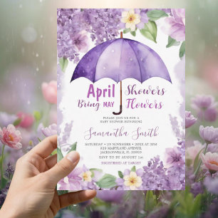 April Duschen bringen Mai Blume Lila Schirm Einladung