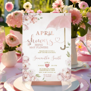 April Duschen bringen Mai Blume rosa Schirm Einladung